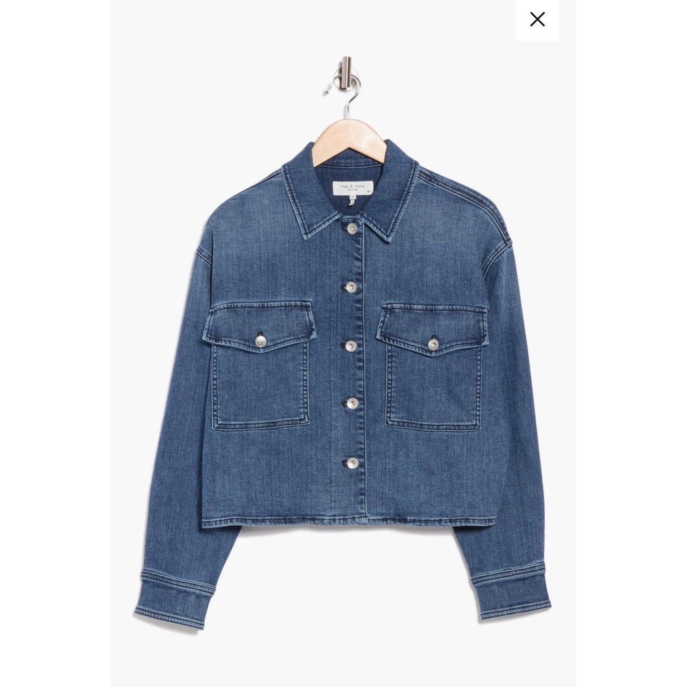 Rag & Bone Jayde Cropped Shacket Jacket Medium Wash Boxy Women's